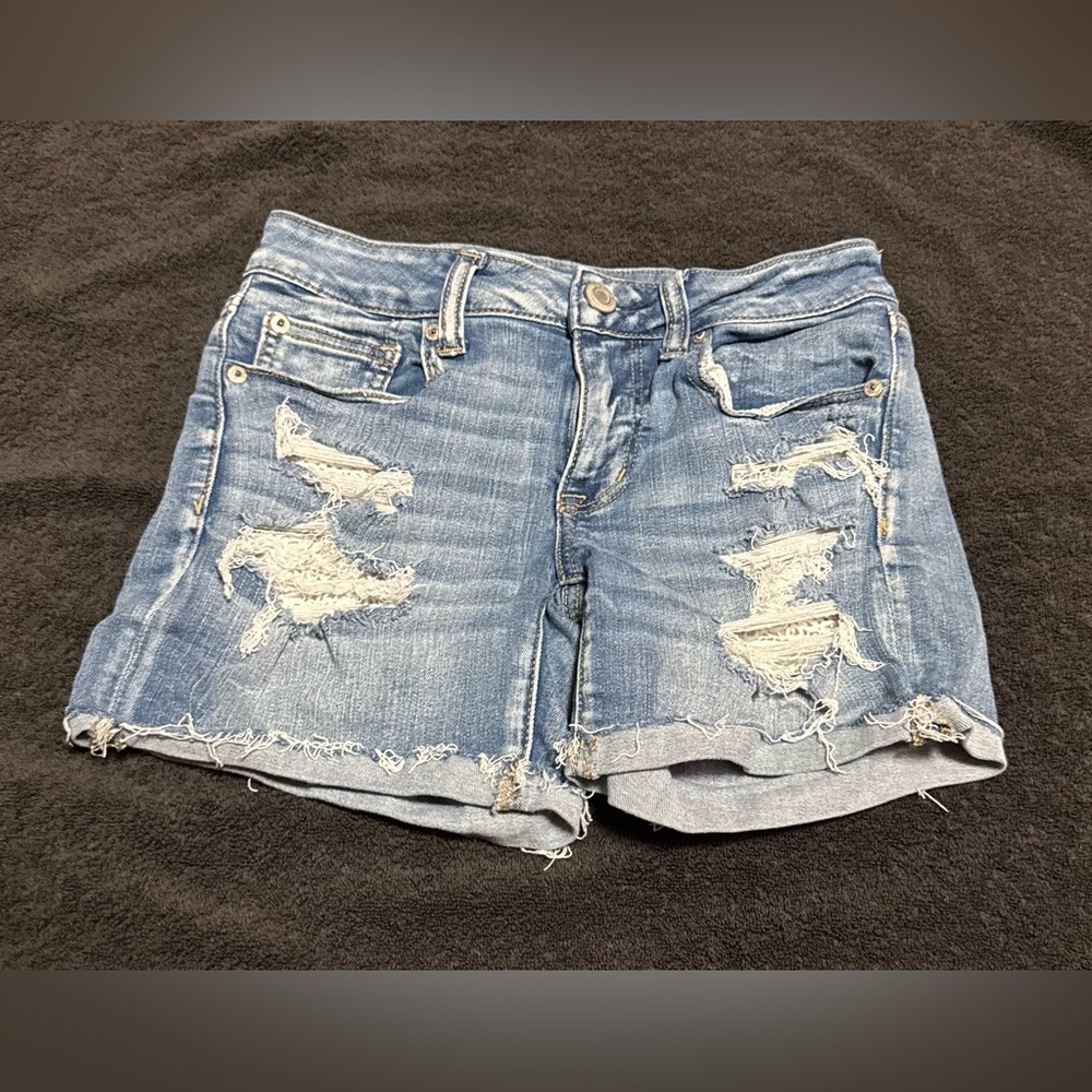American Eagle Outfitters Blue Distressed Jean Shorts